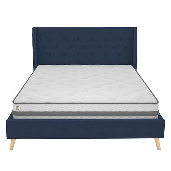 Her Majesty Linen Fabric Double Bed In Blue