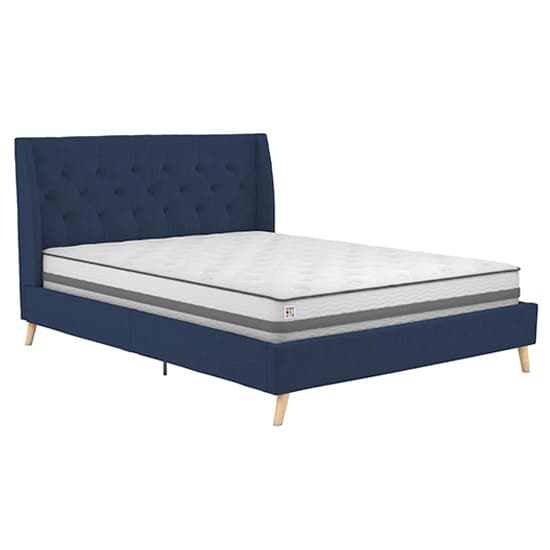 Her Majesty Linen Fabric Double Bed In Blue