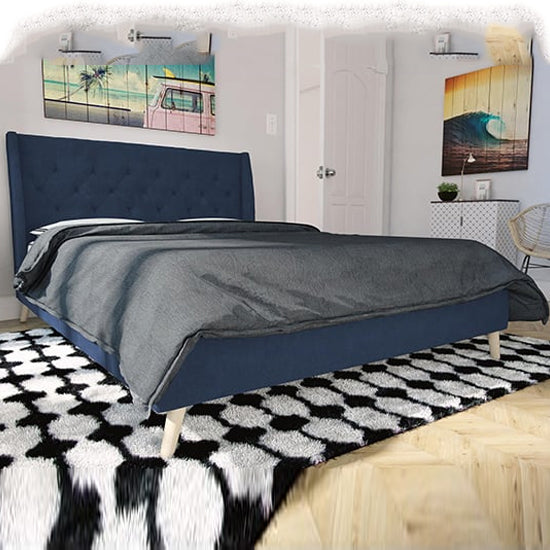Her Majesty Linen Fabric King Size Bed In Blue