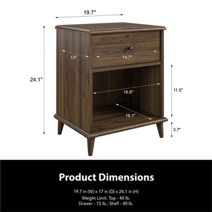Farnsworth Wooden Bedside Cabinet With 1 Drawer In Walnut