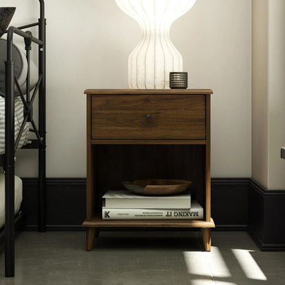 Farnsworth Wooden Bedside Cabinet With 1 Drawer In Walnut