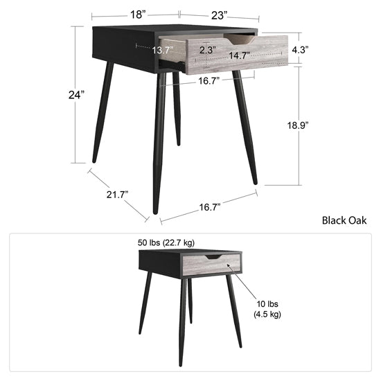Copley Wooden End Table With 1 Drawer In Black Oak