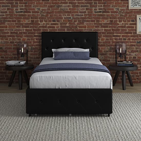 Dakota Faux Leather Single Bed With Storage Drawers In Black