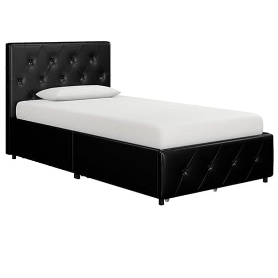 Dakota Faux Leather Single Bed With Storage Drawers In Black