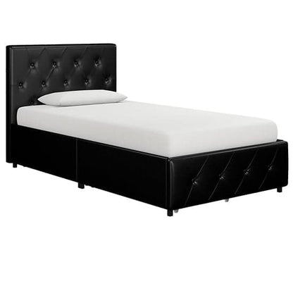 Dakota Faux Leather Single Bed With Storage Drawers In Black