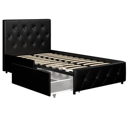 Dakota Faux Leather Single Bed With Storage Drawers In Black