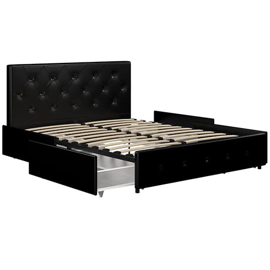 Dakota Faux Leather King Size Bed With Storage Drawers In Black