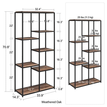 Quincy Wooden Bookcase With 5 Shelf In Weathered Oak