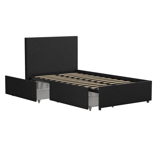 Kelly Linen Fabric Single Bed With 2 Drawers In Dark Grey