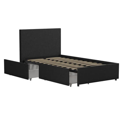 Kelly Linen Fabric Single Bed With 2 Drawers In Dark Grey