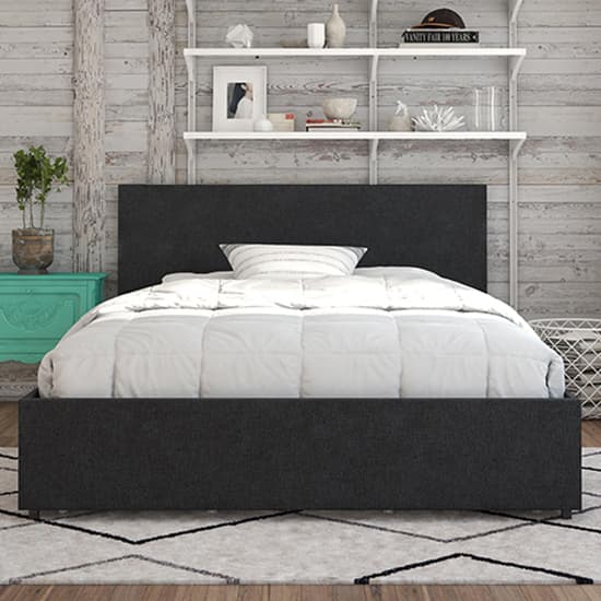 Kelly Linen Fabric Double Bed With 4 Drawers In Dark Grey