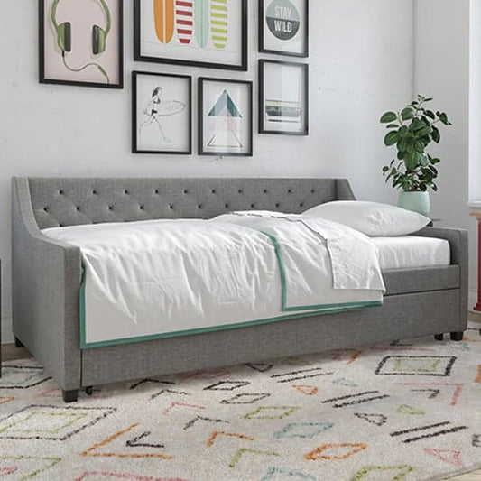 Her Majesty Linen Fabric Sofa Bed In Grey