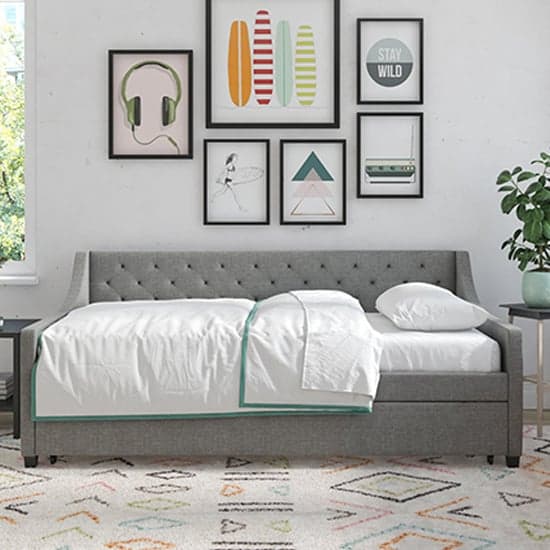 Her Majesty Linen Fabric Sofa Bed In Grey