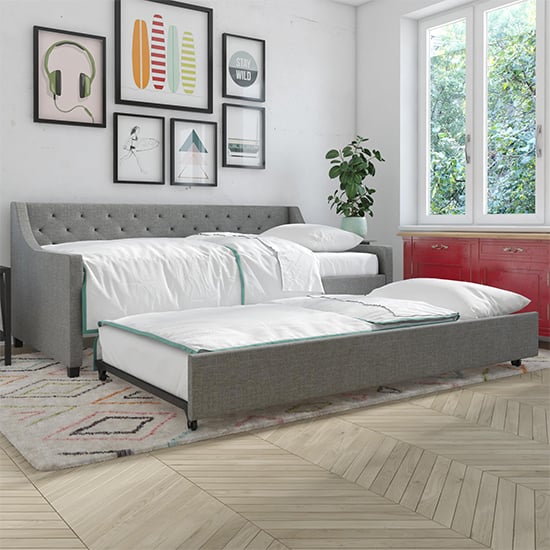 Her Majesty Linen Fabric Sofa Bed In Grey