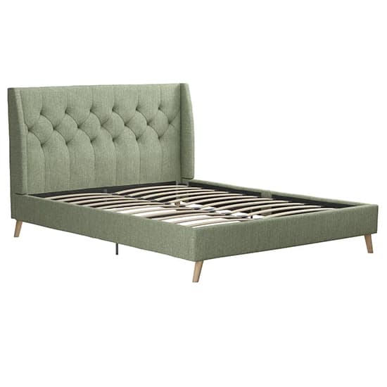 Her Majesty Linen Fabric Double Bed In Green