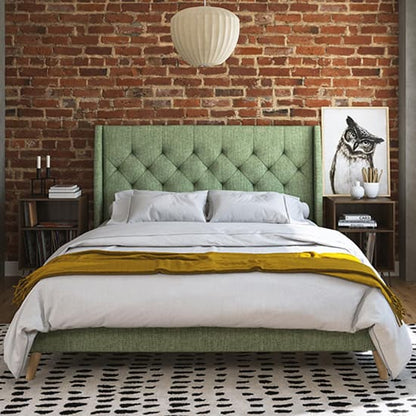 Her Majesty Linen Fabric King Size Bed In Green