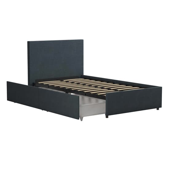 Kelly Linen Fabric Single Bed With 2 Drawers In Navy