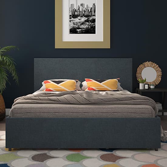 Kelly Linen Fabric Double Bed With 4 Drawers In Navy