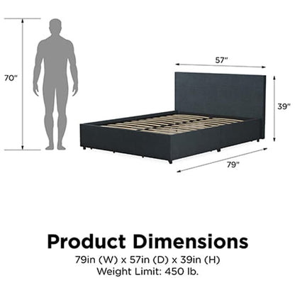 Kelly Linen Fabric Double Bed With 4 Drawers In Navy