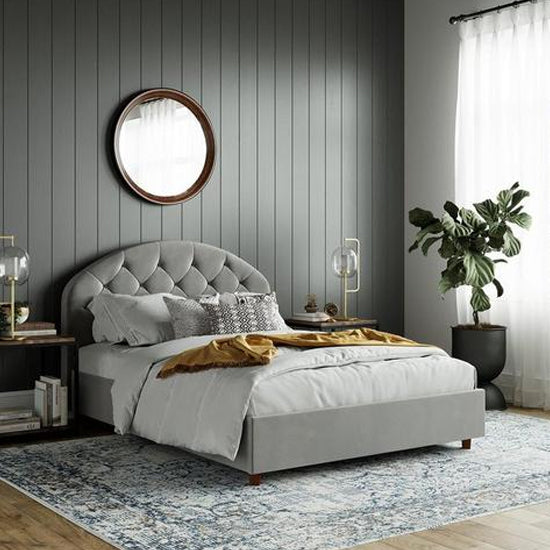 Aspen Velvet King Size Bed In Light Grey