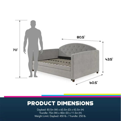 Aspen Velvet Daybed With Guest Bed In Light Grey