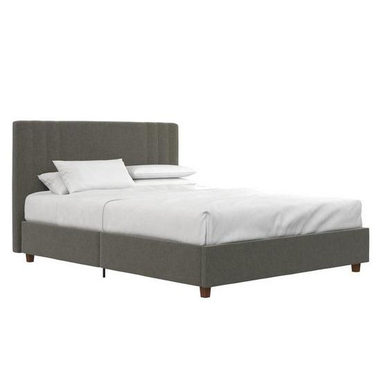 Charis Linen Fabric Double Bed In Light Grey