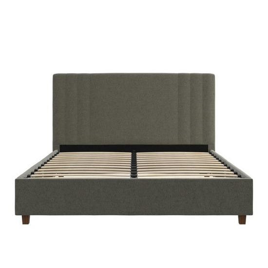 Charis Linen Fabric Double Bed In Light Grey
