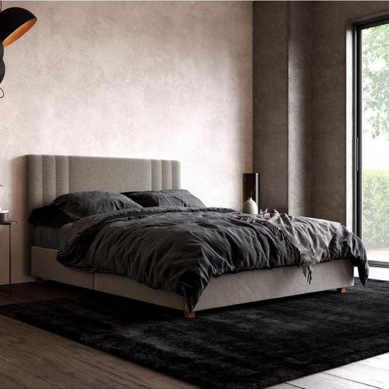 Charis Linen Fabric Double Bed In Light Grey