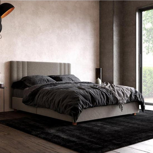 Charis Linen Fabric Double Bed In Light Grey