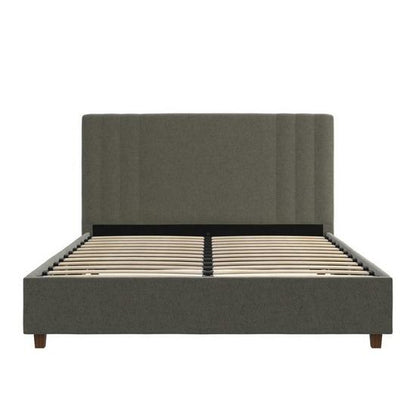 Charis Linen Fabric King Size Bed In Light Grey