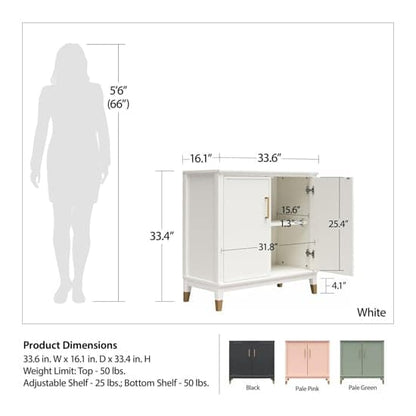 Westerleigh Wooden Storage Cabinet With 2 Doors In Pale Pink