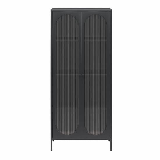 Luna Tall Metal Storage Cabinet With 2 Fluted Glass Doors In Black