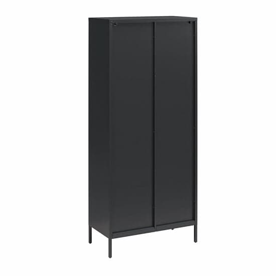 Luna Tall Metal Storage Cabinet With 2 Fluted Glass Doors In Black