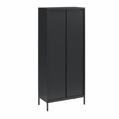 Luna Tall Metal Storage Cabinet With 2 Fluted Glass Doors In Black
