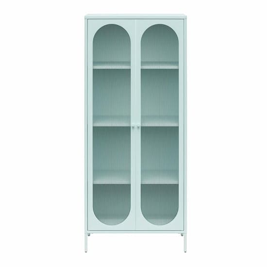 Luna Tall Metal Storage Cabinet With 2 Fluted Glass Doors In Sky Blue
