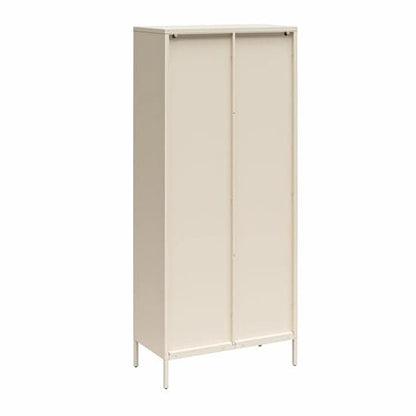 Luna Tall Metal Storage Cabinet With 2 Fluted Glass Doors In Parchment