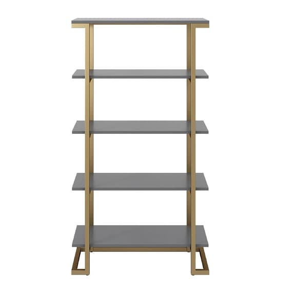 Camila Wooden Bookcase In Graphite Grey With Gold Metal Frame