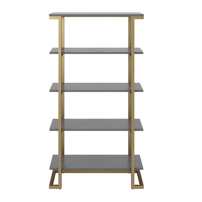 Camila Wooden Bookcase In Graphite Grey With Gold Metal Frame