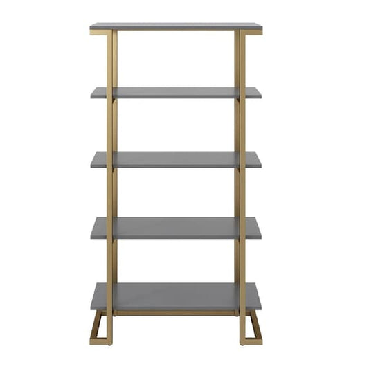 Camila Wooden Bookcase In Graphite Grey With Gold Metal Frame