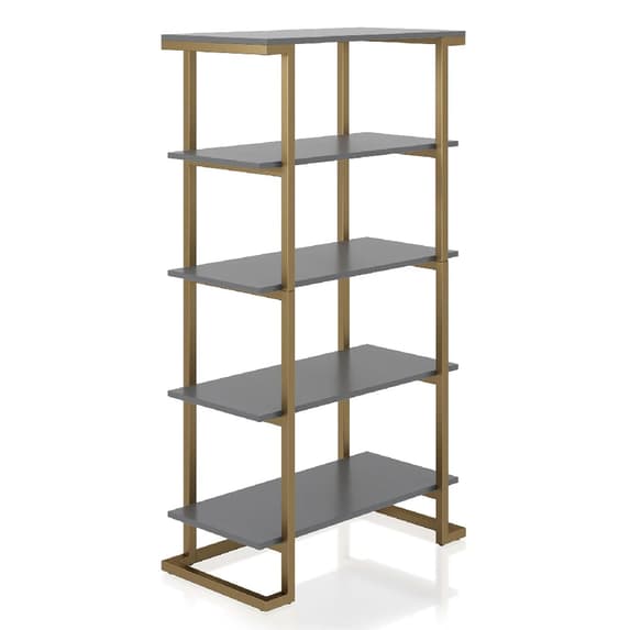 Camila Wooden Bookcase In Graphite Grey With Gold Metal Frame