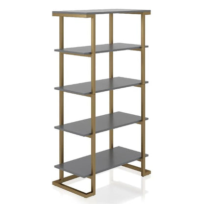 Camila Wooden Bookcase In Graphite Grey With Gold Metal Frame
