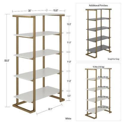 Camila Wooden Bookcase In Graphite Grey With Gold Metal Frame