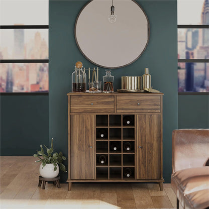 Farnsworth Wooden Bar Cabinet With 2 Doors 2 Drawers In Walnut