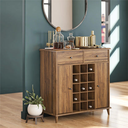 Farnsworth Wooden Bar Cabinet With 2 Doors 2 Drawers In Walnut