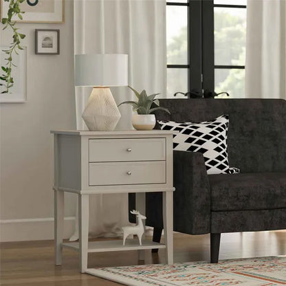 Franklyn Wooden Side Table With 2 Drawers In Taupe