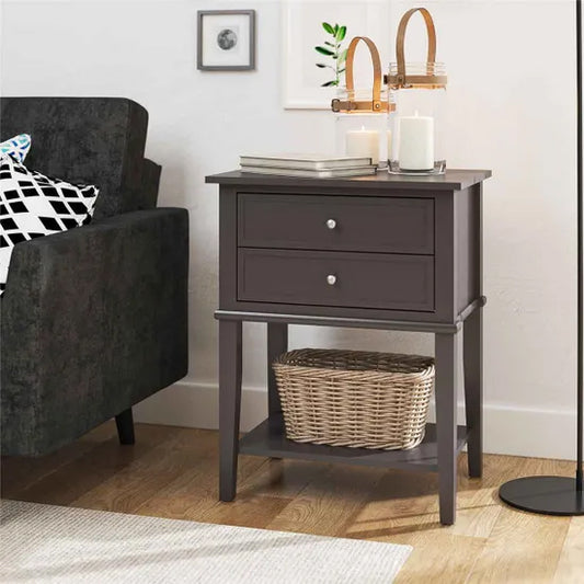 Franklyn Wooden Side Table With 2 Drawers In Graphite