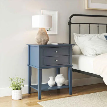 Franklyn Wooden Side Table With 2 Drawers In Stone Blue