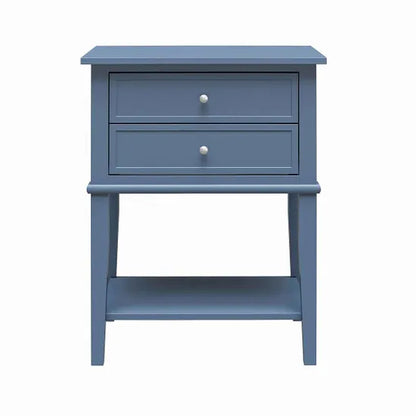 Franklyn Wooden Side Table With 2 Drawers In Stone Blue