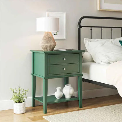 Franklyn Wooden Side Table With 2 Drawers In Hunter Green
