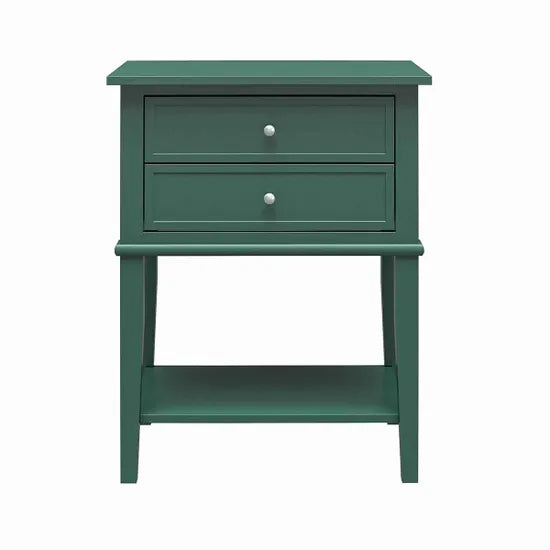 Franklyn Wooden Side Table With 2 Drawers In Hunter Green